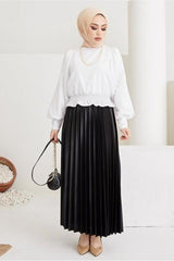 Women's Black Pillow Waist Elastic Skirt T 8354 23yetktr8354