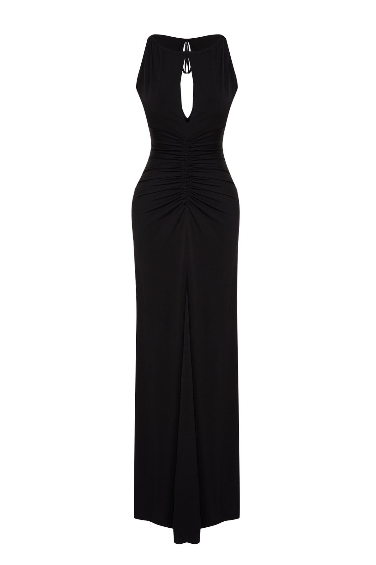 Limited Edition Black Window/cut Out Detailed Night Long Evening Dress Tprss24ae00049