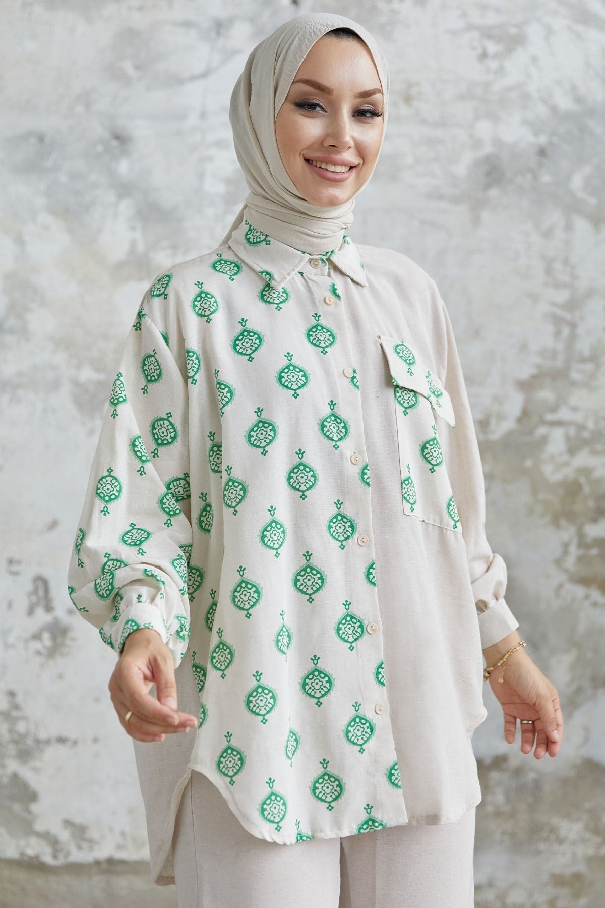 Sofia Pattern Linen Set - Green Ms00an7201