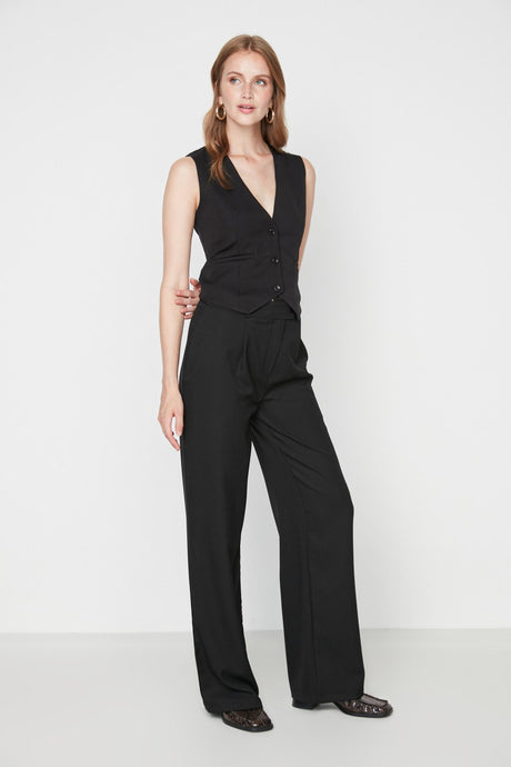 Black Wide Leg Wide Leg Woven Pants Twoaw22pl0263