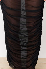 Black Body Fitting Maxi Knitted Draped Mesh Skirt Tbess24et00014