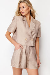 Camel Pocket Detailed Woven Linen Look Shorts Twoss24sr00018