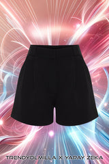 X Ai Black Pleated Short Shorts & Bermuda Twoss24sr00172