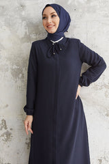 Hidden Patched Abaya With Lace-up Collar - Black Ms00tp00054