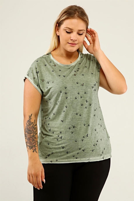 Spade Print Back Lace Oil Wash T-shirt-misty Fog Pra-1668864-905768