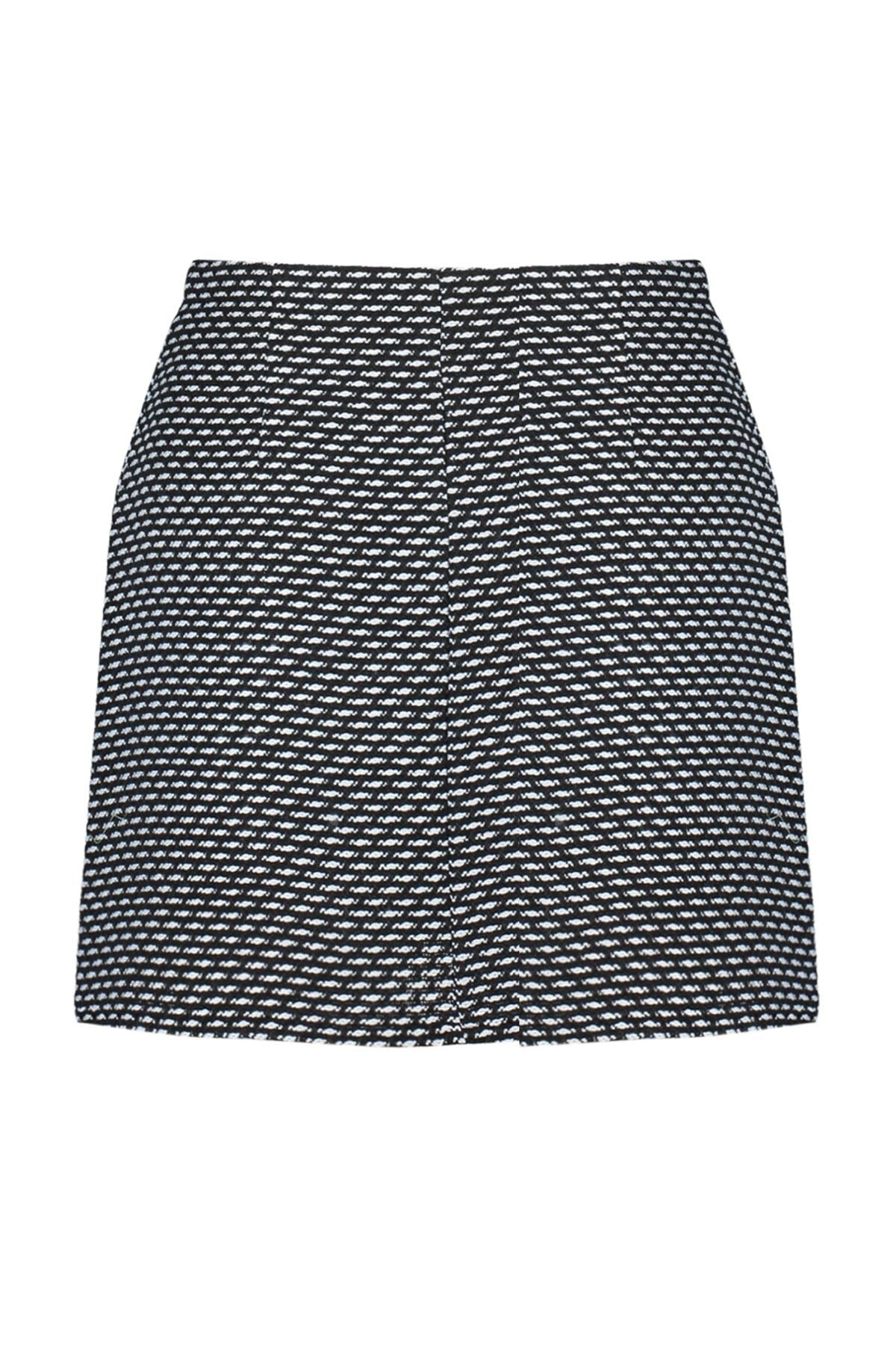 Black Button Detailed Tweed Fabric Mini Woven Skirt Twoaw24et00142