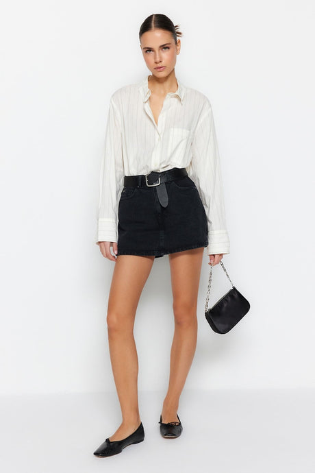 Black Mini Denim Shorts Skirt Twoss23sr00190