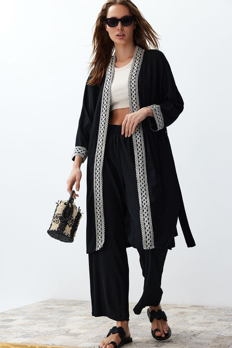 Black Woven Bottom Top Suit Twoss24au00064