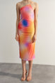 Orange Printed Body Fitting Midi One Shoulder Flexible Knit Pencil Dress Twoss23el01577