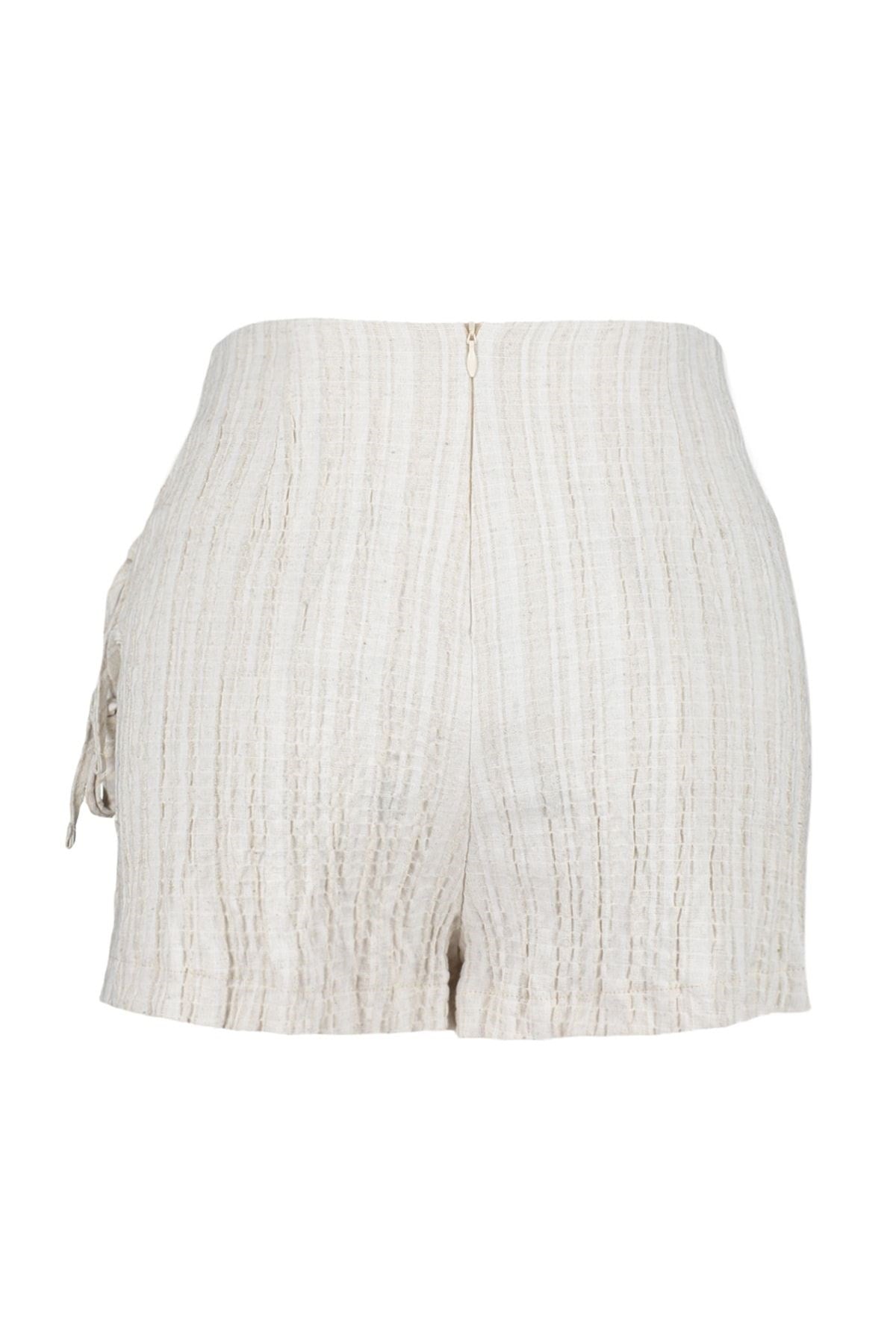 Blue Woven Tie Linen Blend Shorts Skirt Tbess23sr00044