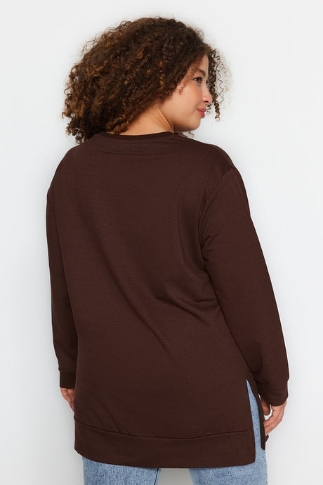 Camel Slit Detailed Thin Knit Sweatshirt Tbbss22sw0173