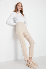 Beige Pencil High Waist Wrist Length Woven Pants Twoss20pl0515