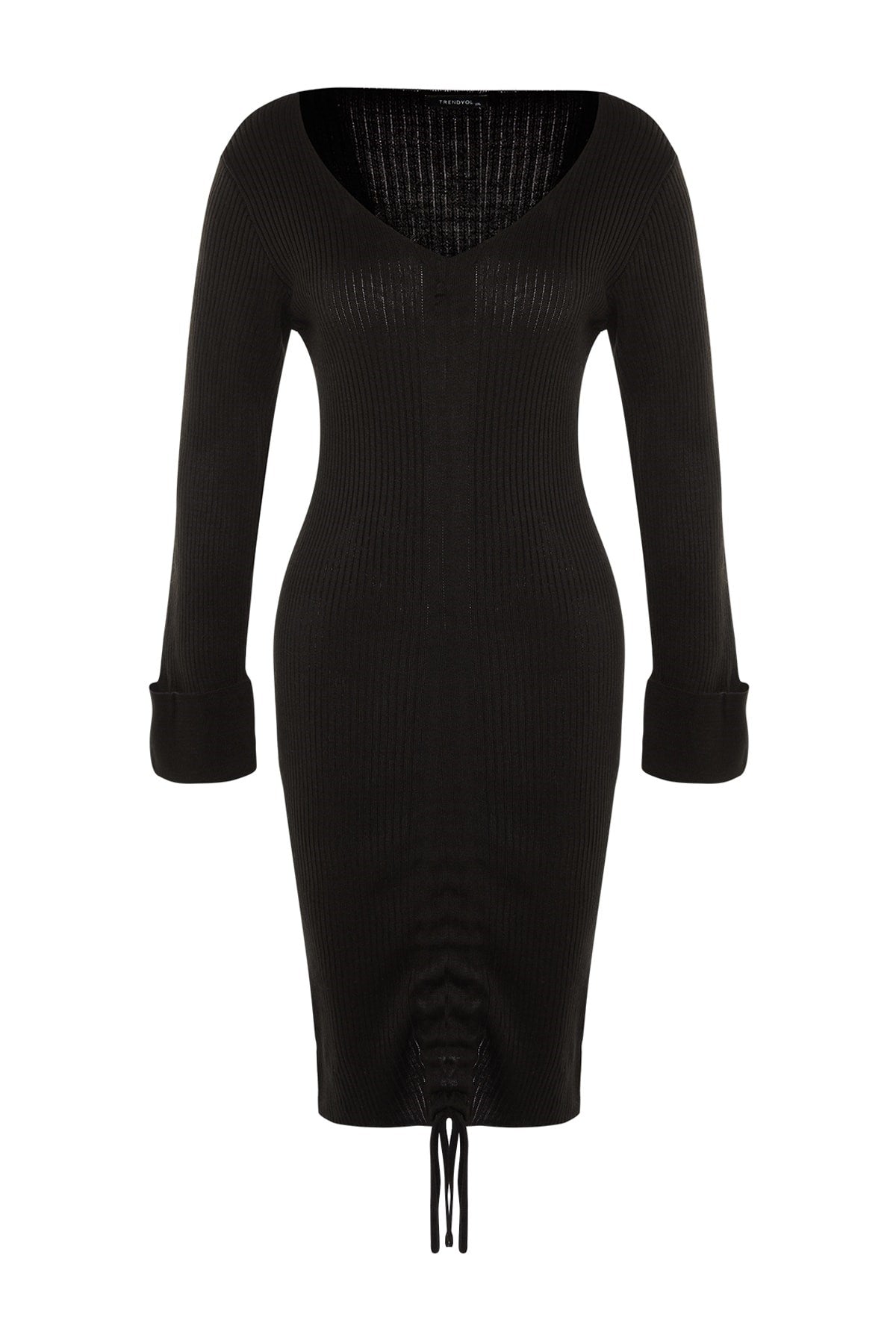 Black Ruffle Detailed Knitwear Dress Tbbaw23ah00005