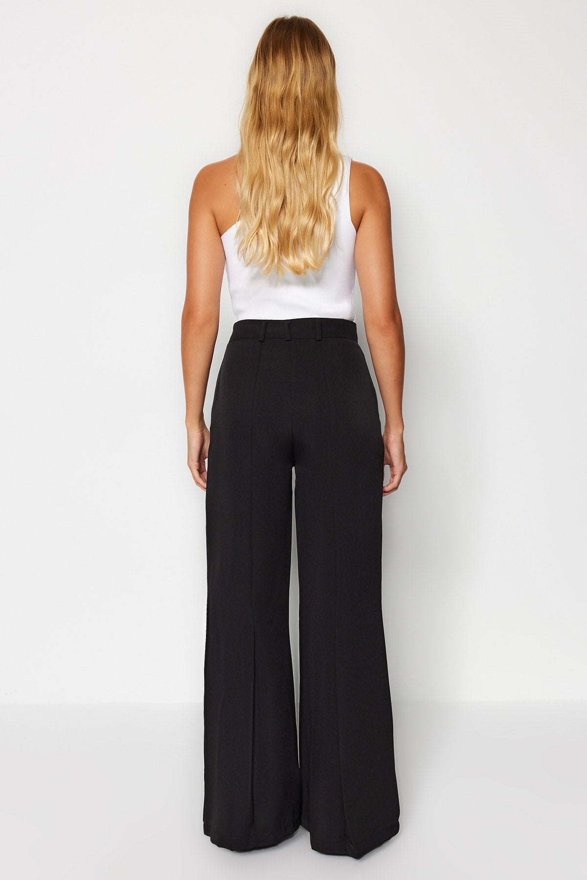 Black Palazzo/extra Wide Leg Woven Wide Leg Pants Twoaw24pl00093