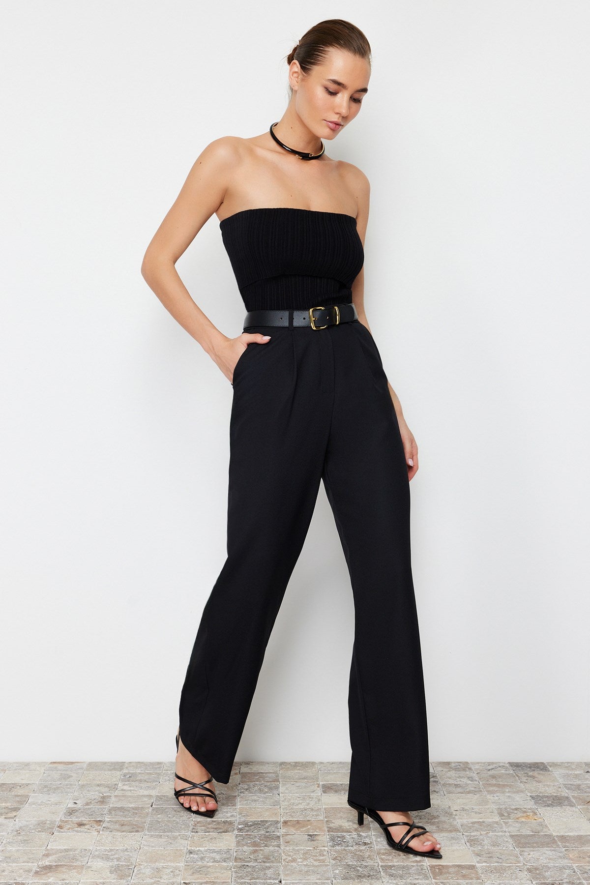 Black Wide Leg/wide Leg Iron Watch Woven Pants Twoss24pl00084