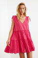 Fuchsia Wide Print Mini Woven Ruffle 100% Cotton Beach Dress Tbess21el1247