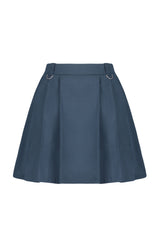 Navy Blue Pleated Buckle Detailed Mini Woven Skirt Twoss24et00115