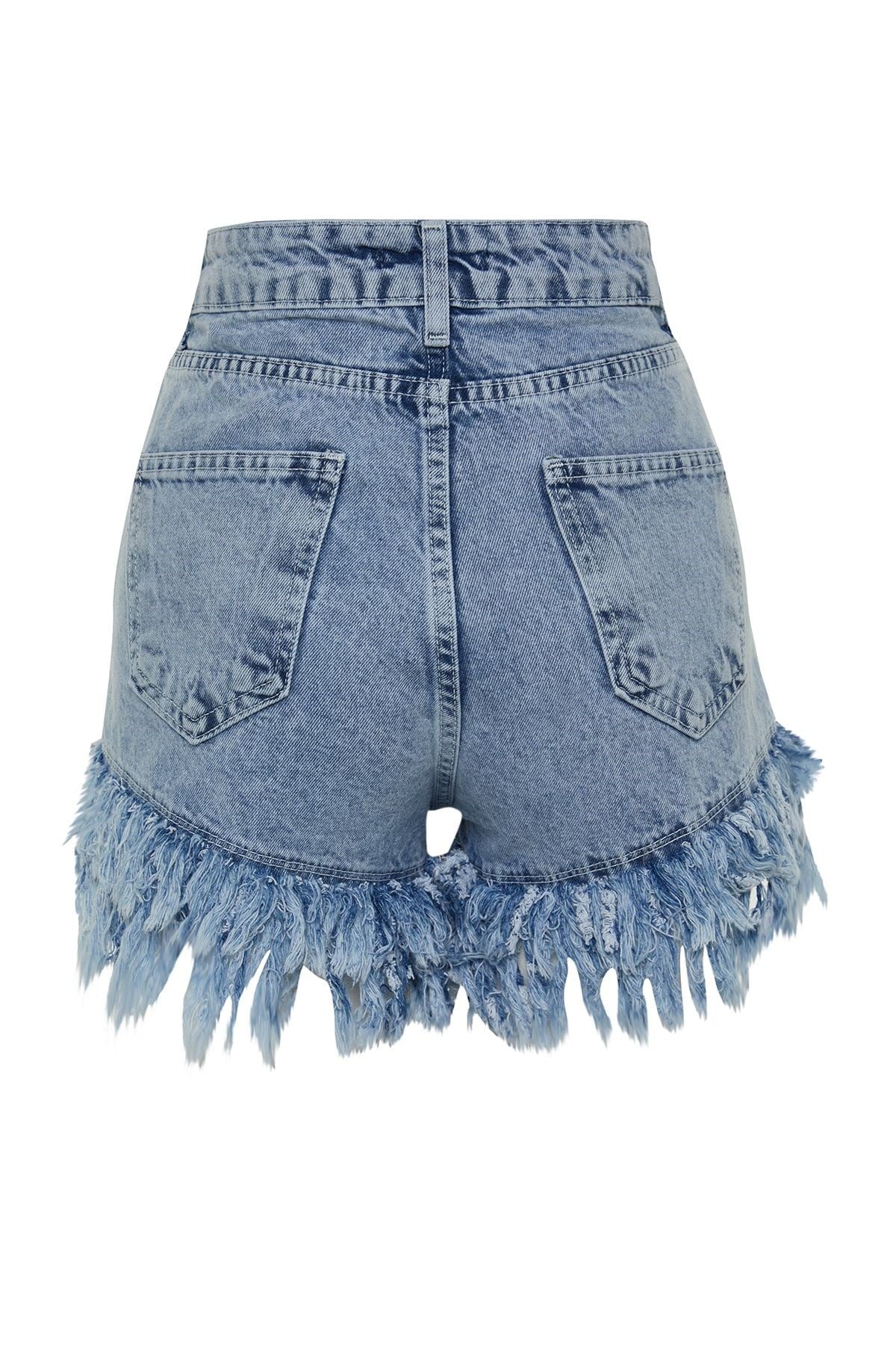 Light Blue Fringed Denim Shorts & Bermuda Twoss23sr00164