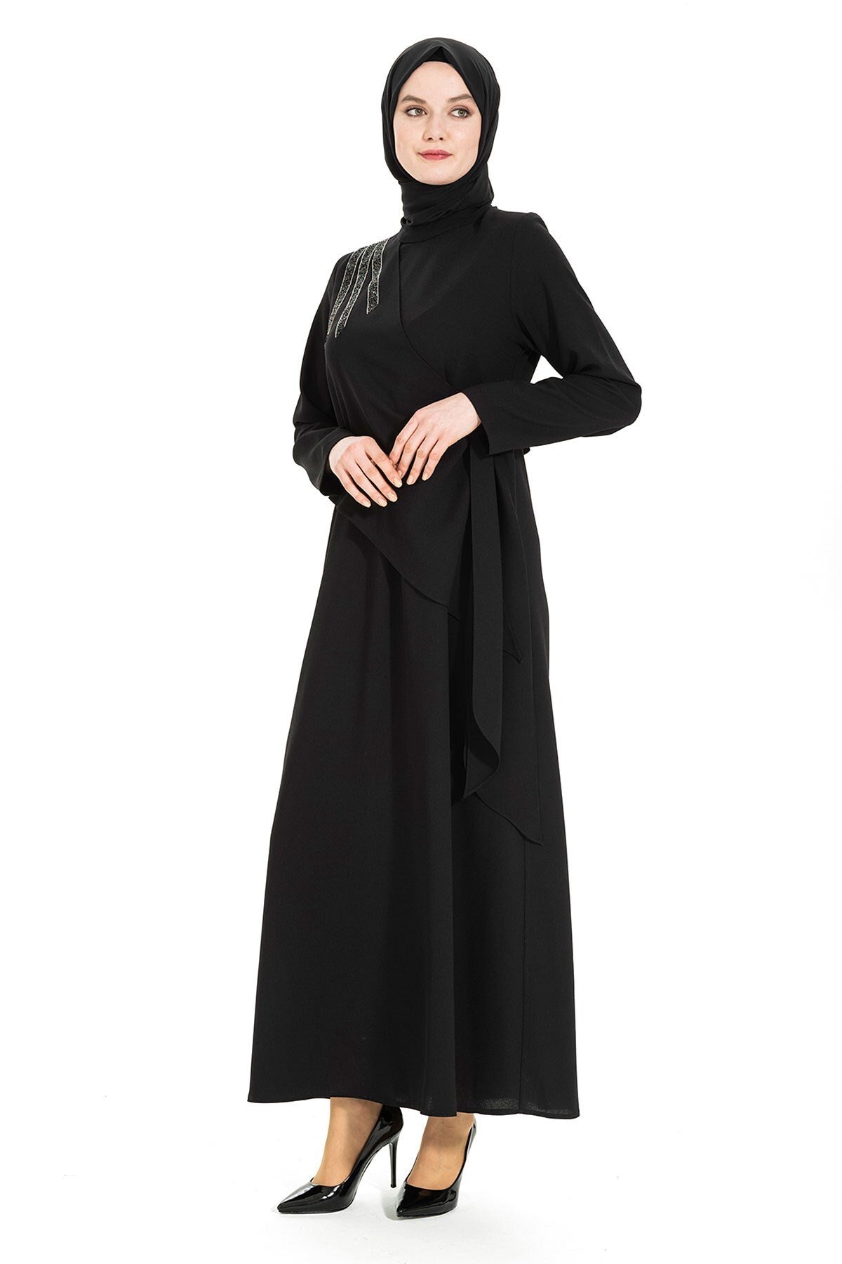 Hijab Coffee Dress 5308 T22el3m5308 With Sonay Bonding Stone Detail