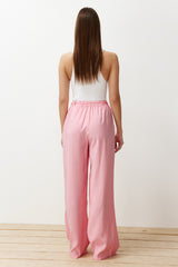 Pink Modal Content Thin Belt Pleated Wide Cut Wide Leg Woven Pants Twoss24pl00121