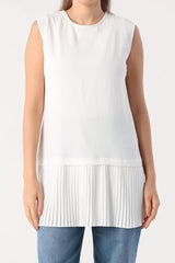 Women's White Sleeveless Pleated Cotton Combed Inner Tunic 0778