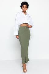 Khaki Maxi High Waist Flexible Knit Skirt Twoss23et00372