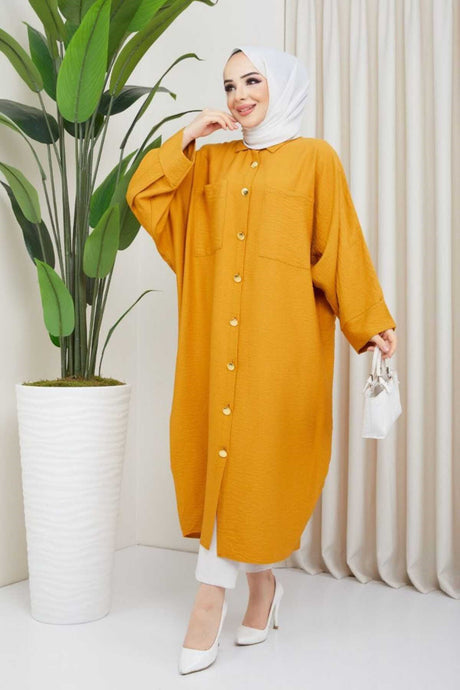 Women's Mustard Linen Bat Sleeve Plus Size Fits Tunic Shirt Dress Burkini Tunic Yb3282260