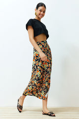 Multicolor Viscose Fabric Floral Pattern Slit Midi Woven Skirt Twoss24et00126