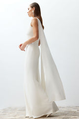 Bridal White Pearl Detailed Wedding/wedding Long Night Evening Dress Tprss24ae00043