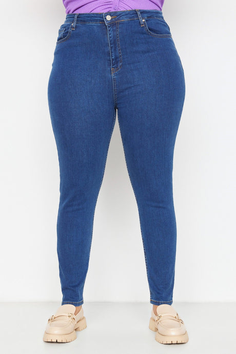 Dark Blue High Waist Flexible Skinny Jeans Tbbss22je0075