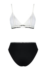 Black And White Triangle Embroidery High Waist Regular Bikini Set Tbess24bt00127