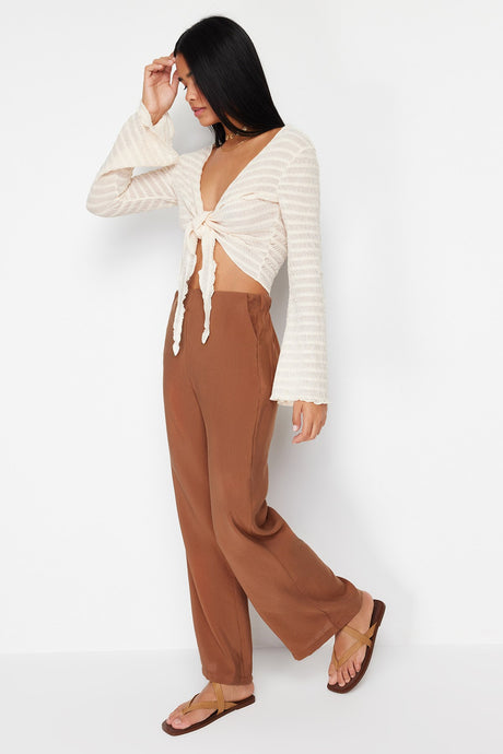 Cinnamon Straight/straight Cut Back Waist Elastic Modal Content Woven Pants Twoss24pl00051