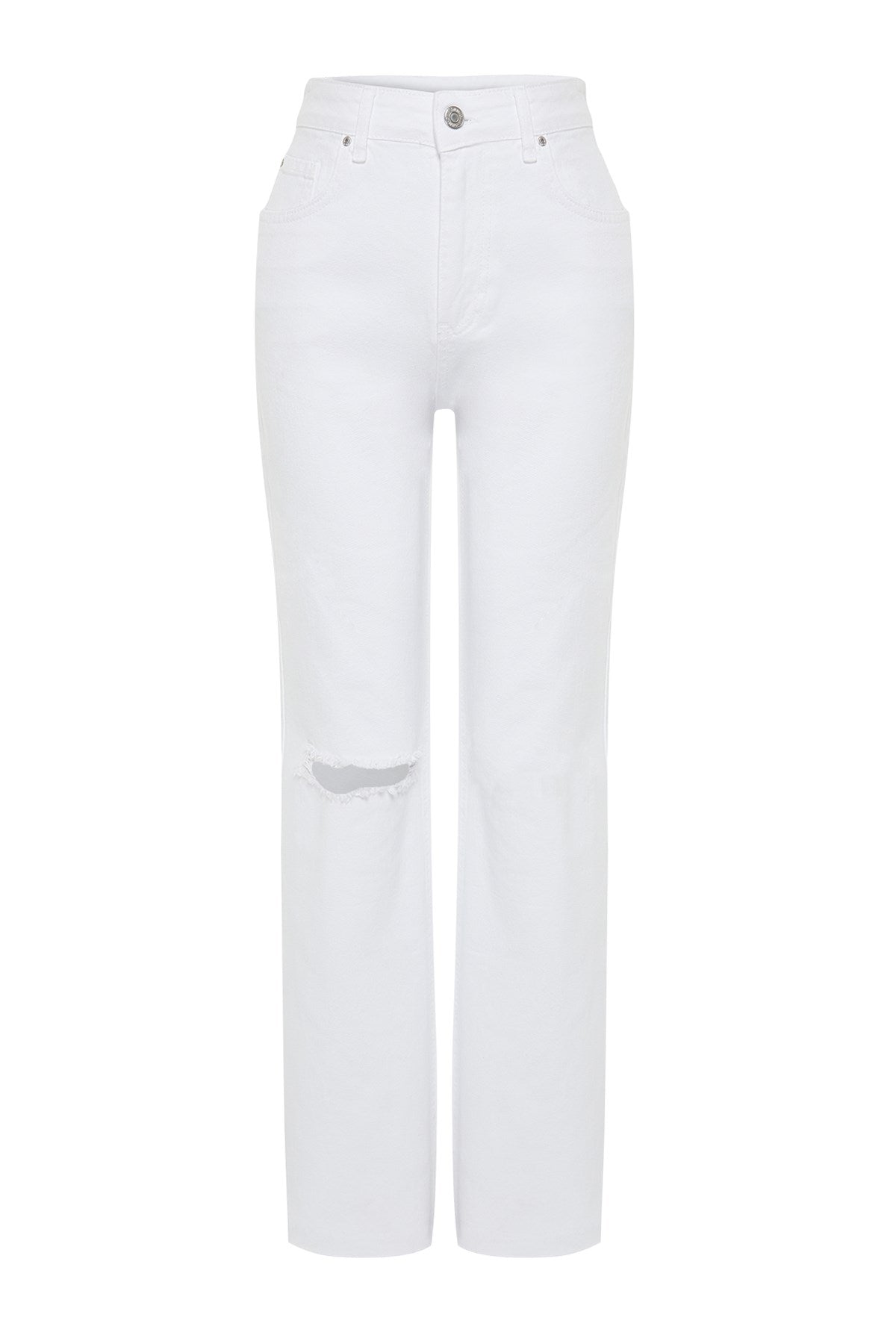 White Ripped High Waist Wide Leg Jeans Twoss24je00167