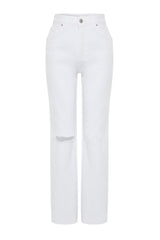 White Ripped High Waist Wide Leg Jeans Twoss24je00167