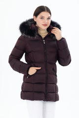 Women's Long Removable Fur Hooded Padded Windproof Water Repellent Inflatable Coat 8651 Gfx8651