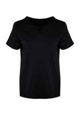 Black Knitted Collar Detailed T-shirt Tbbss22ts1027