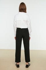 Black Waist Elastic Rib Detailed Straight Cut Woven Pants Tctss21pl0570