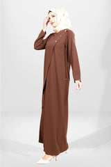 5557 Shoulder Detail Lace-up Burkini Coffee Dress T24elbk5557