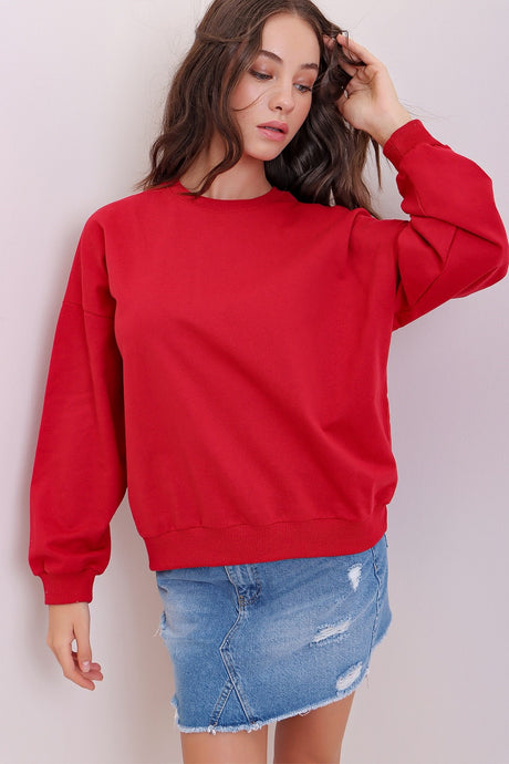 Women's Stone Crew Neck Oversize Basic Sweatshirt Alc-669-001