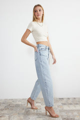 Light Blue High Waist Barrel Jeans Twoss24je00113