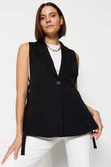 Black Fitted Woven Vest Twoaw23ye00032