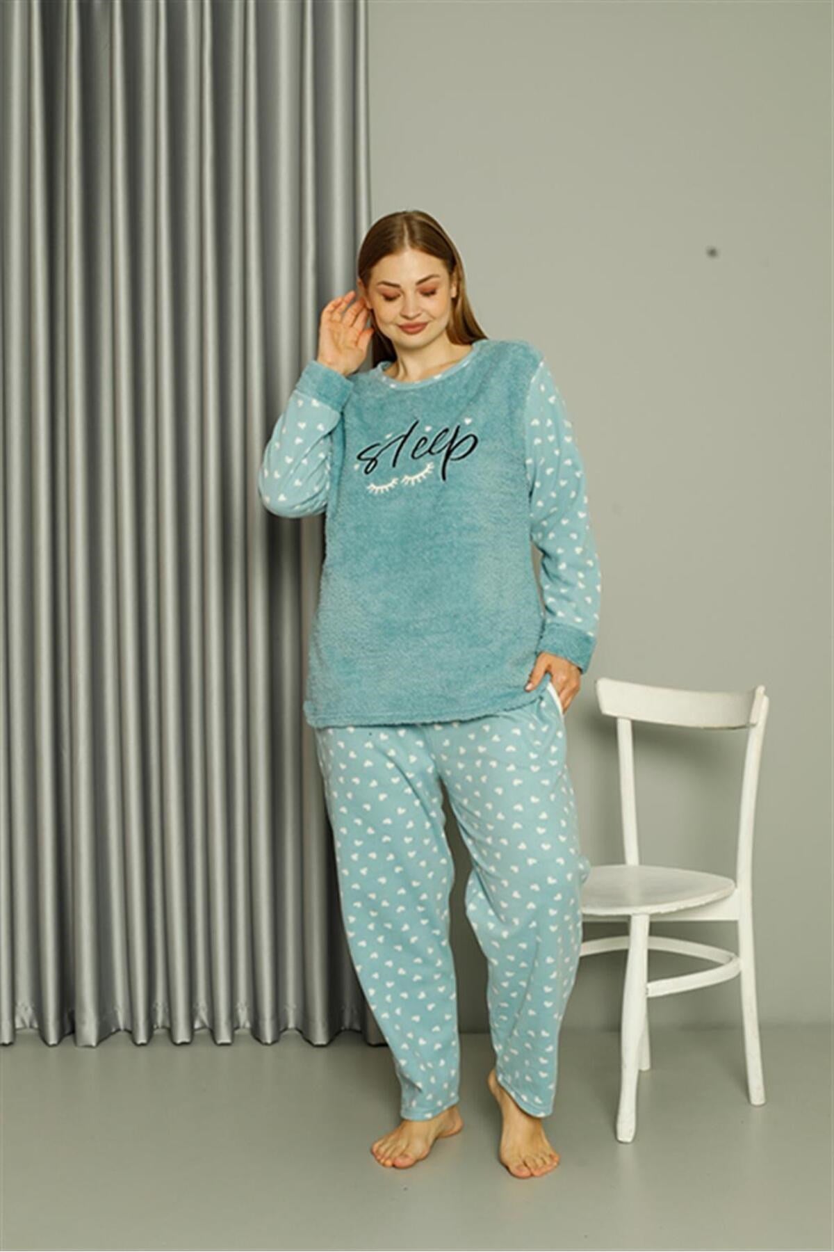 Welsoft Fleece Women Plus Size Water Green Pajama Set 808046