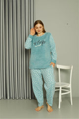 Welsoft Fleece Women Plus Size Water Green Pajama Set 808046