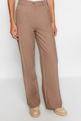 Brown Wide Leg Wide Leg Pleated Woven Pants Twoaw22pl0475