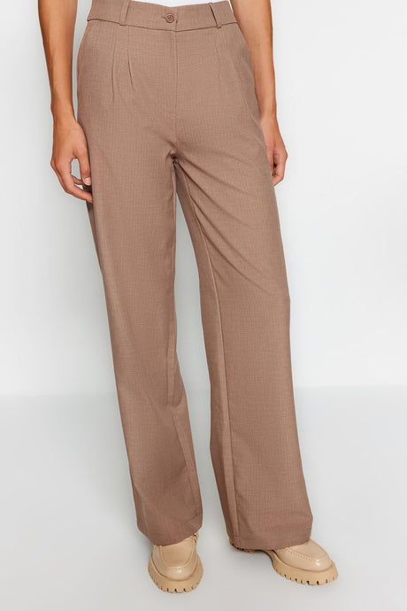 Brown Wide Leg Wide Leg Pleated Woven Pants Twoaw22pl0475