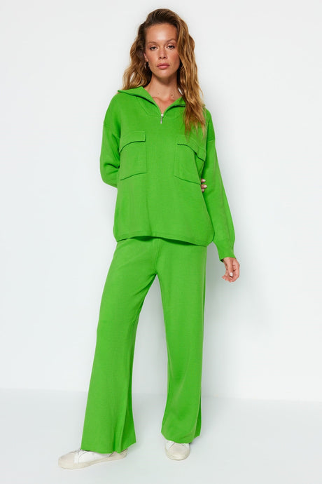 Green Wide Pattern Knitwear Bottom-top Suit Twoaw24au00010