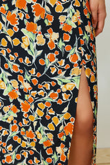 Multicolor Viscose Fabric Floral Pattern Slit Midi Woven Skirt Twoss24et00126