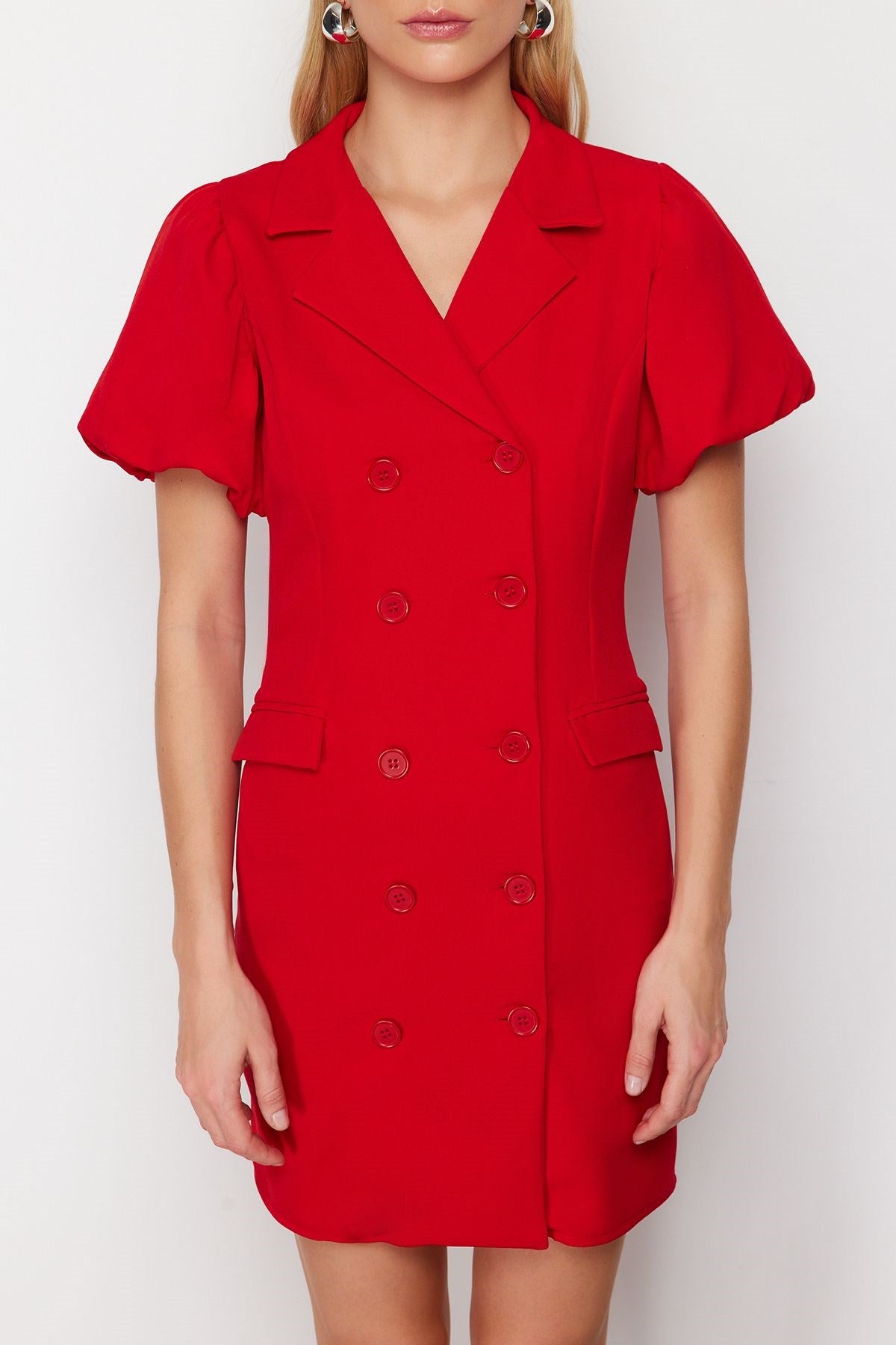 Red Balloon Sleeve Detailed Jacket Form Mini Woven Dress Twoss24el00641