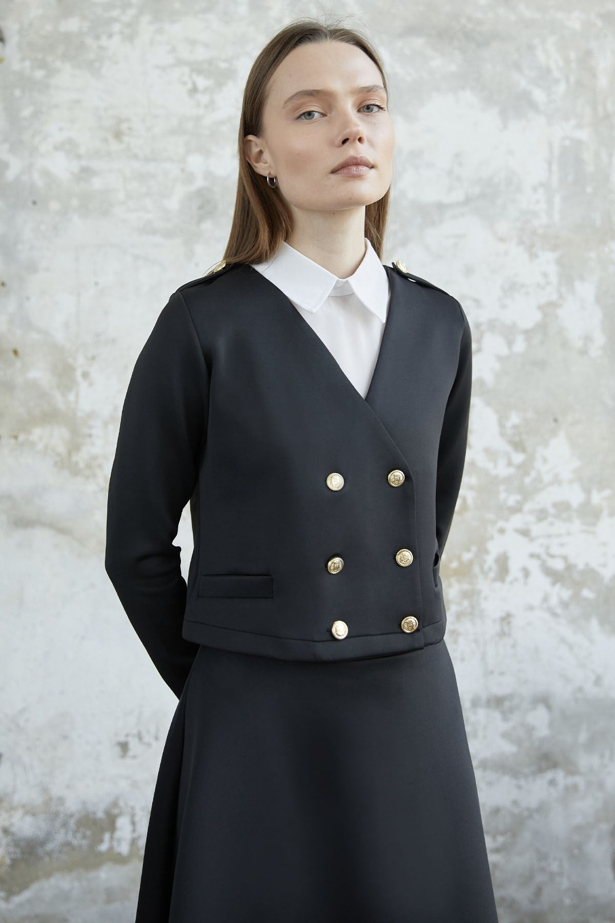 Jacket Scuba Suit With Skirt Button - Navy Ms00an0194