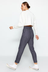 Grey Cigarette Tie Woven Pants Twoaw21pl0316